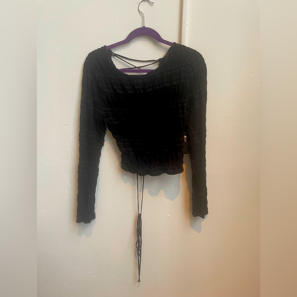 Free People Black Top with Tie Detail - X-Large
